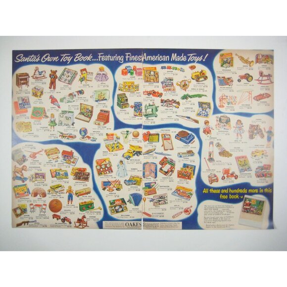 1950s Santas Own Toy Book 3 Page Print AD American Made Toys Oakes Christmas - Picture 2 of 2